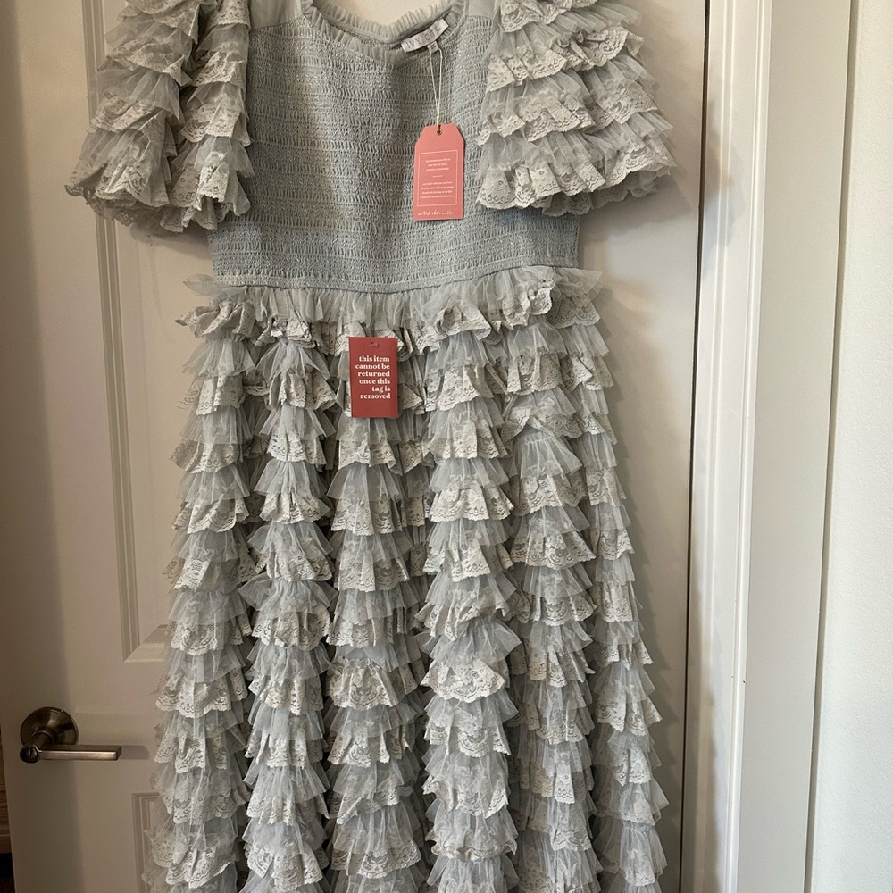 Ivy City Co Light blue Ruffled Lace Maxi Dress - Picture 3 of 3